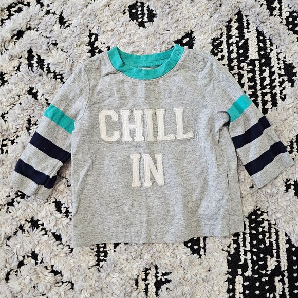 Gap Baby Boy Long Sleeve Gray Chill In Embroidered Shirt with Stripes Size 3-6M - Picture 1 of 4